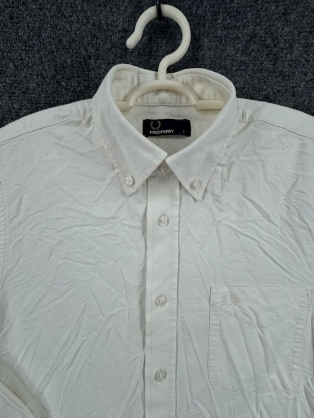 Fred Perry Button-Down Small Cotton White Solid Mens Shirt Long Sleeve Pocket